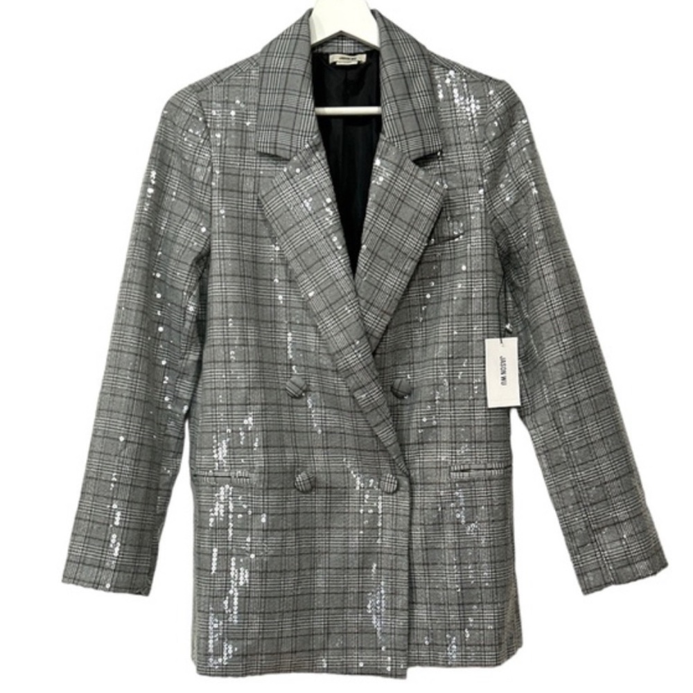 Jason Wu Sequined Double Breasted Blazer Gray Plaid Small NEW - Picture 14 of 16